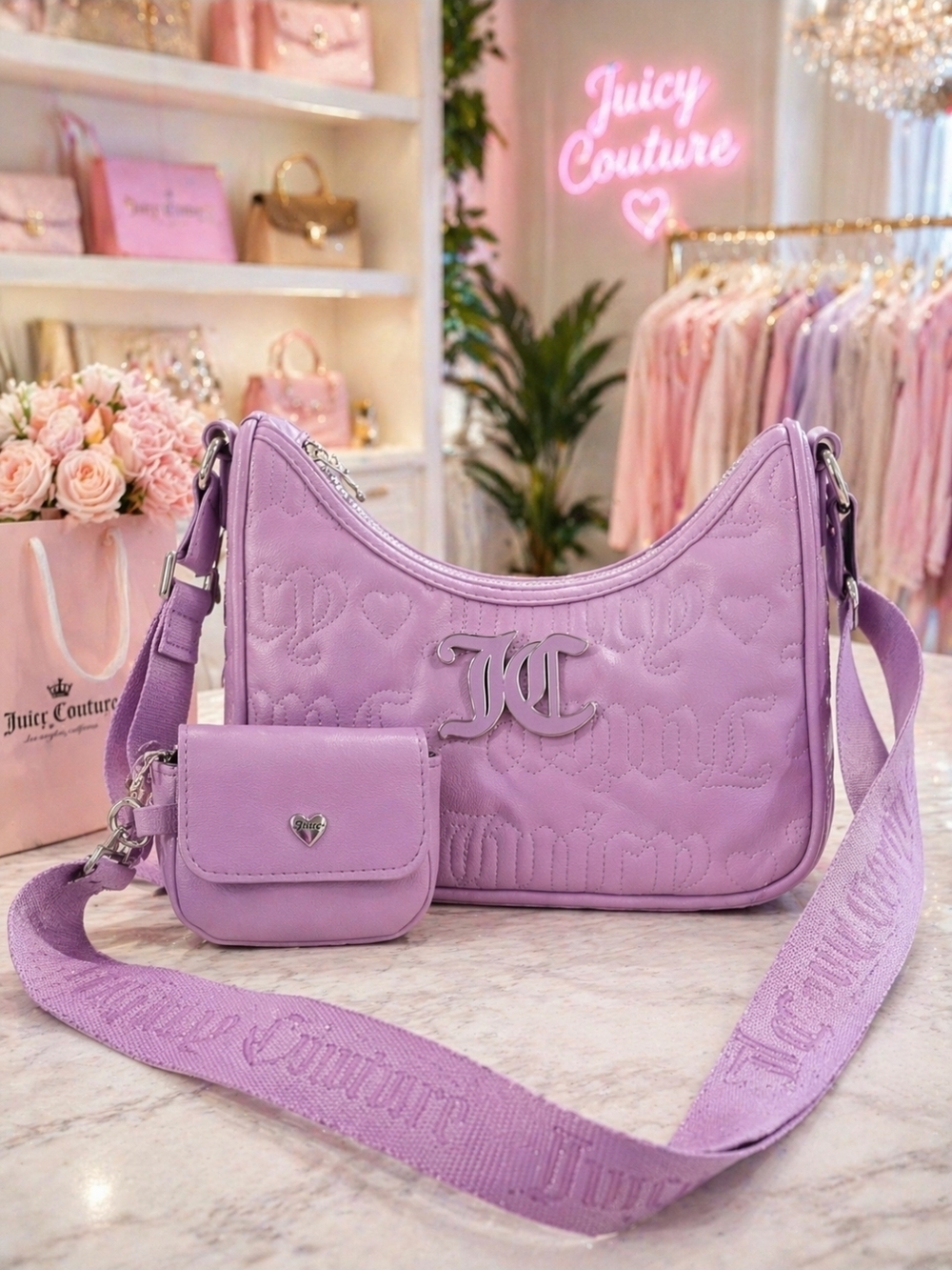 Juicy Couture Lilac Quilted Crossbody Bag with Coin Pouch Y2K NEW